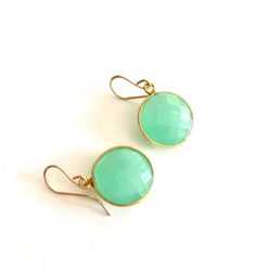 Chalcedony Crystal, Green Gift, Chalcedony Earrings, Round Solitaire, Green Chalcedony, Earrings Gemstone, Solitaire Earrings, Zodiac Sign Libra, Chakra Jewelry