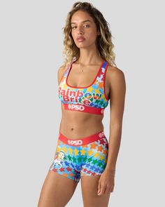 Bring a splash of color to your collection with this drop from Rainbow Brite x PSD! The Rainbow Brite Sports Bra is made from a silky poly blend and is breathable yet slightly compressive, bringing you the comfort and support you need for everything you get into. | PSD Women's Rainbow Brite Sports Bra, Size XS, Polyester/Blend Splash Of Color, Rainbow Brite, The Rainbow, Color Splash, Sports Bra, Bring It On, Rainbow, Size Medium, Bra