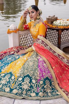 Bridal Mehndi Multi-Colored Lehengas with Choli Bride Choli, Bridal Choli, Pakistani Bridal Dress, Lehenga Dupatta, Yellow Lehenga, Cotton Silk Fabric, Bridal Lehenga Choli, Silk Lehenga, Bridal Mehndi