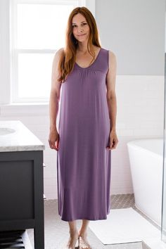 True to all YALA sleepwear, the Molly Nightgown boasts a sensual drape and movement with simple lines. This deep V-neck, sleeveless gown descends to mid-calf. Sleeveless Nightgown, Sleep Routine, Silk Outfit, Sleeveless Gown, Eco Friendly Clothing, Nightgowns, Womens Size Chart, Simple Lines, Deep V Neck