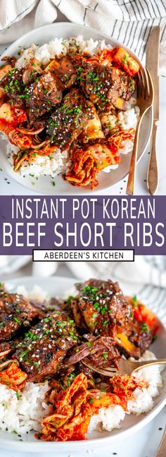 instant pot korean beef short ribs served over white rice