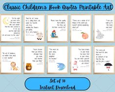 children's book quotes printable art set of 10 instant ebooks for kids