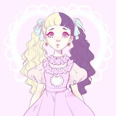 a drawing of a girl in a pink dress with flowers on her neck and long hair