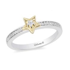 For that very special person whom you see as the brightest star, here is a thoughtful gift that you can give. Shimmering with beauty, this sterling silver band is lined with diamonds and topped with a 10 carat yellow gold five-point star with a diamond center. Radiant, chic, and sweet, this piece from the Enchanted Disney Fine Jewelry Collection is a stellar choice for a birthday or "just because" gift. Disney Engagement Rings, Disney Rings, Enchanted Disney, Enchanted Disney Fine Jewelry, Bridal Jewelry Collection, Disney Jewelry, Gold Diamond Jewelry, Diamond Star, Tinker Bell