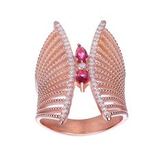 This gorgeous 18k rose gold over sterling silver cubic zirconia butterfly set ring is a must-add to your fine jewelry collection. This gorgeous 18k rose gold over sterling silver cubic zirconia butterfly set ring is a must-add to your fine jewelry collection. Metal: sterling silver Plating: 18k rose gold Packaging: boxed Width: 6 mm Finish: polishedSTONE DETAILS Stone type: cubic zirconia Total weight: 1 ct. Shape: pear, round Setting: prong Gemstones may have been treated to enhance their appea Rose Gold Cubic Zirconia Butterfly Ring For Wedding, Rose Gold Butterfly Promise Ring, Elegant Rose Gold Butterfly Promise Ring, Rose Gold Cubic Zirconia Butterfly Ring For Anniversary, Anniversary Rose Gold Butterfly Ring With Cubic Zirconia, Elegant Rose Gold Diamond Butterfly Ring, Elegant Rose Gold Butterfly Ring, Luxury Rose Gold Butterfly Ring As Gift, Luxury Rose Gold Butterfly Ring Perfect For Gift