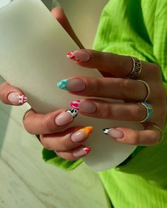 Fly Nails, Colorful Nail, Colorful Nails, Diamond Nails, Nails 2024, Oval Nails, Futuristic Fashion, Beach Nails