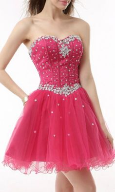 Strapless Fitted Dress For Sweet 16, Red Dress For Sweet 16 And Prom Season, Red Dress For Sweet 16 During Prom Season, Sweetheart Neckline Tulle Dress For Sweet 16, Embellished Dresses With Fitted Bodice For Sweet 16, Sweetheart Neckline Dress With Rhinestones For Debutante Ball, Heart-shaped Neckline Mini Dress With Boned Bodice For Wedding, Spicy Dresses, Prom Dress Hot Pink