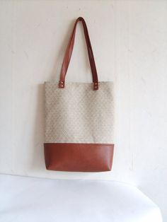 Leather tote linen tote geometric print tote bag by allbyFEDI Modern Brown Rectangular Canvas Bag, Brown Square Canvas Bag With Leather Handles, Brown Tote Bag With Canvas Lining, Square Brown Canvas Bag, Brown Square Canvas Bag, Brown Canvas Tote Bag With Canvas Lining, Rectangular Brown Canvas Bag With Leather Handles, Brown Canvas Tote Bag With Leather Handles, Brown Canvas Tote Bag For Shopping