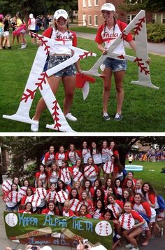 BASEBALL bid bliss! ΚΑΘ • Bucknell Baseball Theme Bid Day Sorority, Delta Gamma Crafts, Sorority Recruitment Themes, Philanthropy Ideas, Sorority Dresses, Rush Sorority