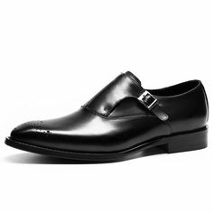 Men's Formal Leather Shoes with Buckle Strap and Pointed Toe — GeraldBlack.com Black Formal Shoes, Leather Formal Shoes, Men Formal, Office Shoes, Brogue Shoes, Formal Shoes For Men, Mens Formal, Buckle Shoes, Leather Buckle