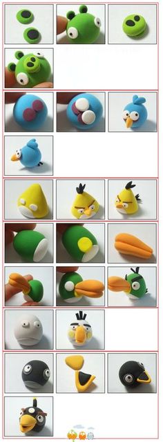 several pictures of angry birds with different colors and sizes, all showing the same expressions