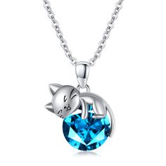 PRICES MAY VARY. Design: Cat pendant necklace with birthstone for women or girl. It is cute and delicate cat necklace.December birthstone blue topaz necklace. Material: It is made of 925 sterling silver. Size: Cat pendant's size is 0.83 inch*0.79 inch. The chain is 18 inches chain with 2 inches extender chain. Gift: It is a surprised gift for your daughter, mother, wife, girlfriend, best friend, granddaughter, sister or yourself when on Mother’s Day, Valentines Day, Anniversary, Graduation, Birt Blue Jewelry With Cat Design For Gift, Blue Cat Design Jewelry As Gift, Blue Cat Design Jewelry For Gift, Elegant Pendant Necklace With Cat Design, December Birthstone Necklace, Silver Cat Design Necklace, Cat Design Pendant Charm Necklaces For Gift, March Birthstone Necklace, Aquamarine Birthstone