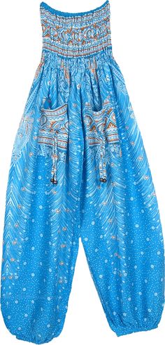 Free-flowing and airy harem pants in blue with large front pockets, these cuffed ankle, smocked waist yoga pants are lightweight and fun.  The wide smocked elastic waist is comfortable and fits different extra small to large sizes. #tlb #SplitSkirtsPants #Pocket #Yoga #vacationclothing #beachwrap #Dance #Printed #harempants #smockedwaistpants #yogapants #beachpants #dancepants Hippy Fits, Goblin Clothes, Tired Person, Hippy Summer, Bridesmaids Outfits, Beach Dance, Hippie Fits, Pretty Pants, Yoga Harem Pants