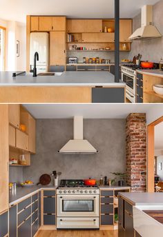 two pictures of the same kitchen in different rooms