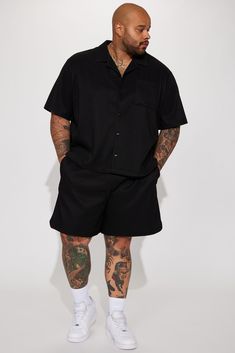 Big & Tall: Height 6'3 -Waist - 42 - Wearing XXXL Available In Black. Elastic Waist Band Drawstring Side Hand Pockets Pair With "Show Up Short Sleeve Cuban Shirt" 96% Polyester 4% Elastane Imported | Mens Show Up Basketball Short in Black size Small by Fashion Nova Black Enby Fashion, Big Men Fashion Plus Size Casual, Big And Tall Fashion For Men Summer, Fat Men Outfit, Gay Men Fashion, Big Men Fashion Plus Size, Plus Size Black Men, Plus Size Men Fashion, Trendy Mens Fashion Casual