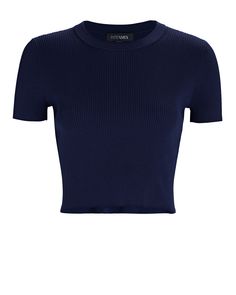 INTERMIX Private Label Katya Rib Knit Cropped Top in Blue | INTERMIX® Rib Knit Crop Top, Rib Crop Top, Navy Blue Crop Top, Navy Crop Top, Top Azul, Crop Top Designs, Fame Dr, Ribbed Crop Top, Business Dresses