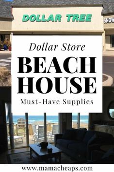 dollar store beach house with the words dollar store beach house must have supplies on display