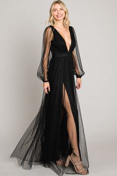 Tulle Dress With Sleeves, Mesh Long Dress, Black Tulle Dress, Black Sheer Dress, Dress With Sleeves, Mesh Maxi Dress, Black Tulle, Sheer Dress, Long Black