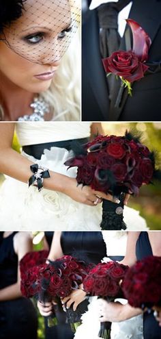 the bride's bouquet is made up of red roses