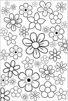 an image of flowers that are in the middle of a coloring book page, with black and