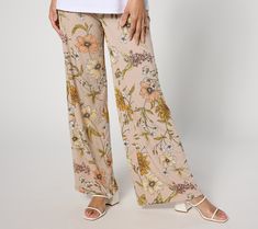 In a playful mood? Pop on these smooth and drapey Liquid Knit® pants that punch up any outfit with their fun floral print and easy wide-leg silhouette. From Susan Graver. Knit Wide Leg Pants, Susan Graver, Leg Pants, Wide Leg Pants, Wide Leg, Floral Print, Floral Prints, Knitting, Floral