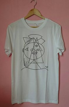 Picasso Cubic Sketch t Shirt by SolukWorkshop on Etsy White Cotton T-shirt With Custom Artwork, Artistic White T-shirt With Graphic Print, White Graphic T-shirt For Artistic Expression, Artsy White Summer Art, Artistic White T-shirt With Screen Print, White Artistic Art With Custom Print, Artistic White T-shirt With Custom Print, White Custom Print Artistic Art, Artistic White Art With Custom Print