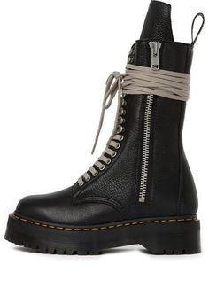 Dr.Martens x Rick Owens 1918 Leather Lace Up Platform Boots 'Black' 27979001 Dr Martens Quad, Rick Owens Boots, Rick Owens Shoes, Calf Length Boots, Martens Boots, Black Platform Boots, Dr Martens Boots, Shearling Boots, Red Boots