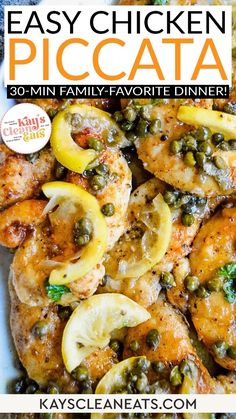 easy chicken piccata recipe with lemons, capers and olives on top