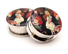 Pair of Screw on Alice Style 1 Picture Plugs gauges 16g thru 1 inch Alice In Wonderland Style, Inked Shop, Punk Accessories, Tunnels And Plugs, Gauged Earrings, Plugs Earrings, Ear Candy, Ear Gauges, Discount Jewelry