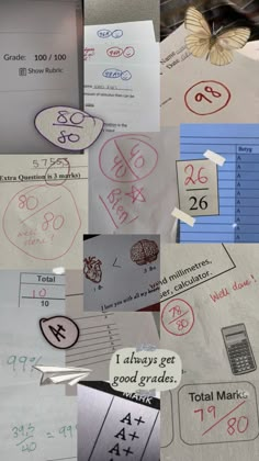 many different types of papers with numbers and symbols on them