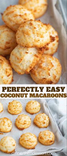 coconut macaroni cookies on a baking sheet with the words, perfectly easy coconut macaroni cookies