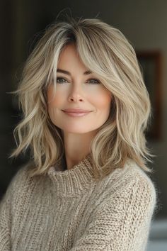 8. Modern Shag with Sandy Blonde Tones (Shoulder Length Hairstyles For Women Over 50) - Shoulder Length Hairstyles For Women Over 50 Shoulder Length Layered Hair, Shaggy Layers, Layered Thick Hair, Medium Length Blonde Hair, Shoulder Length Blonde, Blonde Layered Hair, Shag Cut