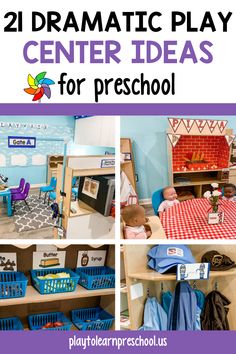 the cover of 21 dramatic play center ideas for preschool