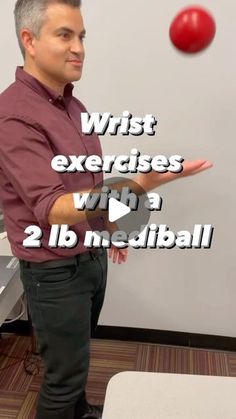 Eli Yovits OTR/L, CHT on Instagram: "✨Wrist exercises with the mediball✨  ☄️This is a 2 lb mediball. All exercises can be graded down by using a regular ball with no extra weight, or graded up by increasing the weight in the balance.  1️⃣Weight bearing onto the ball on a table with circles in both directions. You can get weight bearing benefits and some wrist extension  2️⃣Grade up by doing the same exercise on the wall. You need increased shoulder and wrist stability for this  3️⃣At the end of the last exercise, lock your shoulder and elbow and slowly roll your fingers down the ball until you have composite extension stretch. Now you have weight bearing, stabilization, and wrist extension stretch all in one!  #handtherapy #handrehab #occupationaltherapy #physicaltherapy #physiotherapy #fi Wrist Stability Exercises, Neuro Occupational Therapy, Pronation Exercises, Wrist Stretches, Therapy Interventions, Stability Exercises, Wrist Exercises