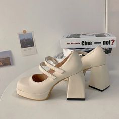 Stylish Vintage Mary Jane Shoes with High Heels, Thick Soles, and Square Toe Platform Bridal Shoes, Vintage High Heels, Mary Jane High Heels, French Retro, Platform Mary Janes, Super High Heels, Aesthetic Shoes, Mary Jane Pumps, Mary Jane Heels