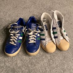 Rare Vintage Pistol Pete Adidas Both 9.5 Selling Together I Accept Offers Or I Will Counter Offer Retro Blue Adidas Sneakers, Blue Sporty Custom Sneakers With Studded Outsoles, Adidas Blue, Shoes Color, Blue Adidas, Adidas Shoes, Adidas Men, Men's Shoes, Blue White