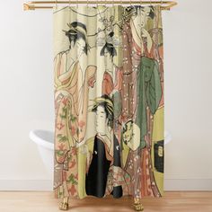 Extra-long decorative fabric shower curtains with 12 button holes. Comes ready to hang. Vivid, full-color printed on front and white on back. Fits most standard size tubs and showers. Beautiful Japanese artwork for that Asian touch! Asian Shower Curtain, Shower Curtain Ideas Bathroom, Shower Curtain Ideas, Flower Shower Curtain, Japanese Artwork, Flower Shower, Button Holes, Fabric Shower Curtains, Curtains For Sale