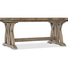 a large wooden table with two legs and a rectangular top, on an isolated white background