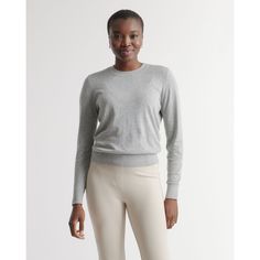 A classic crewneck sweater – just even softer. Lightweight and breathable, our cotton-viscose everyday sweater is blended with a touch of cashmere for that extra bit of cozy anytime you need a light layer. Wear, wash, repeat. | Quince | Women's Lightweight Cotton Cashmere Crewneck Sweater in Heather Grey, Size XS Everyday Sweater, Basic Sweaters, Summer Sweaters, Quarter Zip Sweater, Favorite Sweater, Cotton Viscose, Leather Blazer, Mock Neck Sweater, Crewneck Sweater