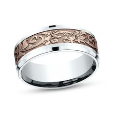 men's wedding band with two tone gold and silver inlaying the center