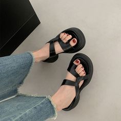 Features: Slip-on Casual Open toe Simple design Material: PU Black Open Toe Flip Flops For Streetwear, Adjustable Black Flip Flops With Buckle, Cheap Buckle Closure Slip-on Flip Flops, Cheap Black T-strap Sandals With Buckle Closure, Costume Bags, Black Synthetic T-strap Sandals With Buckle Closure, Sunglass Chain, Bra Set, Blue Sandals