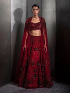 Fully embellished lehenga with floral and geometric artwork embellished with tonal sequins and crystal. Rahul Khanna, Lehenga Pattern, Floral Lehenga, Geometric Artwork, Red Lehenga, Todays Outfit, White Embroidery, Designer Wear, Indian Outfits