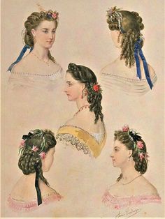 Early Victorian Hairstyles, 1865 Fashion Plate, 1860s Womens Fashion, 1860s Fashion Plates, 1865 Hairstyles, 1860 Hairstyles, Xix Century Fashion, 1860s Hairstyles, 1865 Fashion