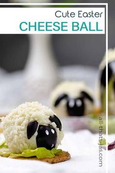 sheep and lamb cheese ball with lettuce on the plate next to other stuffed animals