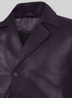 Set the tone with our Purple Leather Pea Coat, the epitome of timeless elegance. Crafted from pure napa leather, this stylish double-breasted piece features sleek lapels and bold buttons in a striking shade of purple.     Whether dressed up or down, exude confidence and command admiration with this understated luxury addition to your wardrobe.   Made Using Pure Napa Sheep Skin Soft Leather.    Look includes     Purple  Leather Color   Click 'Customize Now' to modify the look if needed.  Made as Luxury Semi-formal Pea Coat With Double Button Closure, Modern Formal Pea Coat With Double-breasted Button, Modern Double-breasted Pea Coat For Formal Occasions, Fitted Purple Business Outerwear, Fitted Purple Outerwear For Business, Modern Lapel Collar Pea Coat For Formal Occasions, Modern Pea Coat With Lapel Collar For Formal Occasions, Modern Double-breasted Pea Coat For Business, Luxury Formal Pea Coat With Double-breasted Buttons