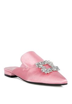 Heels Diamond, Satin Shoes, Short Heels, Heel Mules, Fancy Shoes, Slip On Sandals, Slip On Mules, Leather Pieces, Dress Sandals