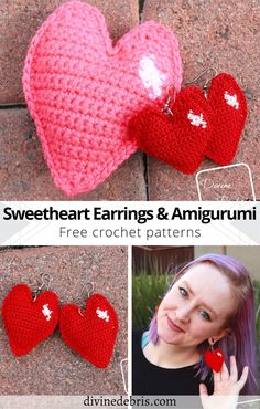 crochet heart earrings and amigurmi free pattern