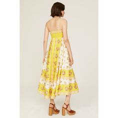 Yellow floral cotton blend (70% Cotton, 30% Linen). Empire. Square neck. Sleeveless. Pull-on. 48.5" from shoulder to hemline. Imported. Rent The Runway, Closet Designs, Yellow Floral, Square Neck, Floral Prints, Cotton Blend, Midi Dress, Square, Yellow