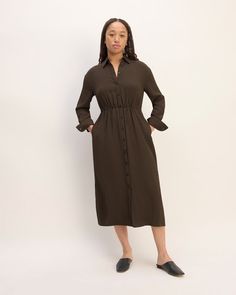 The Mini Jacquard Stripe Shirt Dress Cocoa / Black – Everlane Casual Long-sleeved Midi Dress With Gathered Waist, Casual Midi Shirt Dress With Roll-up Sleeves, Casual Midi-length Shirt Dress With Roll-up Sleeves, Casual Midi Length Shirt Dress With Roll-up Sleeves, Casual Long Sleeve Midi Dress With Gathered Waist, Fall Midi Dress With Gathered Waist For Daywear, Long Sleeve Midi Dress With Gathered Waist For Daywear, Classic Fall Shirt Dress Relaxed Fit, Workwear Long Sleeve Midi Dress With Gathered Waist