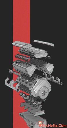 a black and red poster with some type of machine